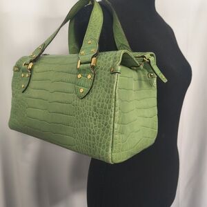 Y2K Rare Kate Spade Green Crocodile Embossed Leather Satchel